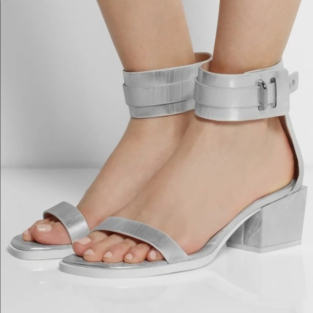 3.1 Phillip Lim “Coco” silver ankle strap sandal